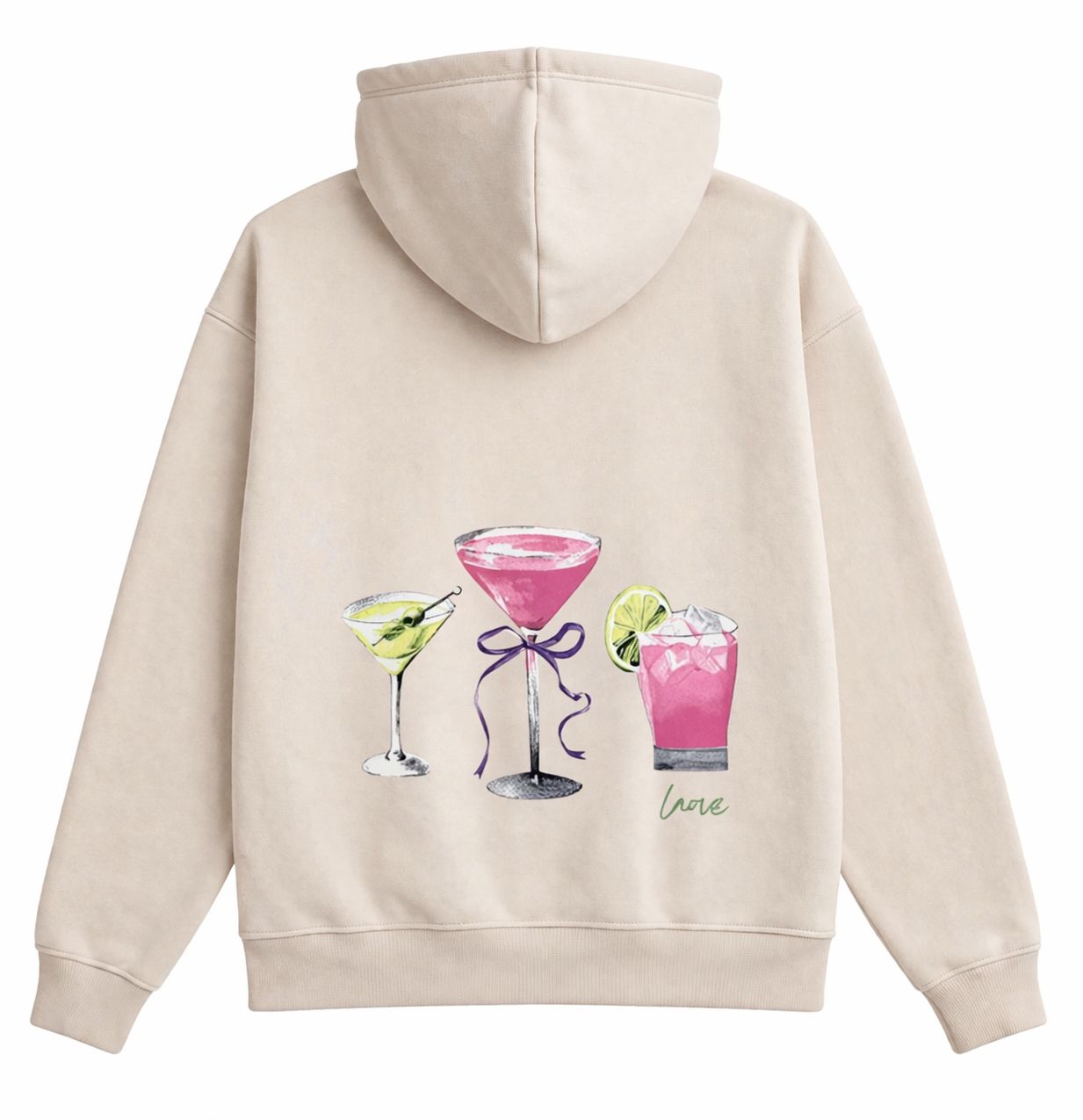 Hoodie LAOVE Pink Drinks - Beige